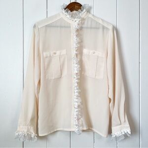 Light Peach Ruffled Detail Blouse. Bridgerton Style.